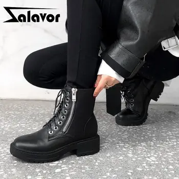 

ZALAVOR 2020 Ins Hot Sexy Motorcycle Boots Round Toe Platform Cross Strap Casual Winter Shoes Woman Long Boots Size 34-39