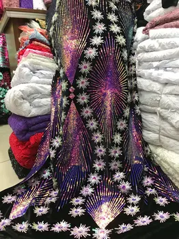 

New African Lace Fabric 2019 High Quality Wine Lace African Velvet Lace Fabric With Sequins Embroidery Nigerian Party Dress