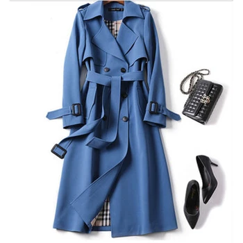 

Long Trench Coat Women's 2020 Autumn New Korean British Style Overcoat Women Matching With Belt Double Breasted Windbreaker L336