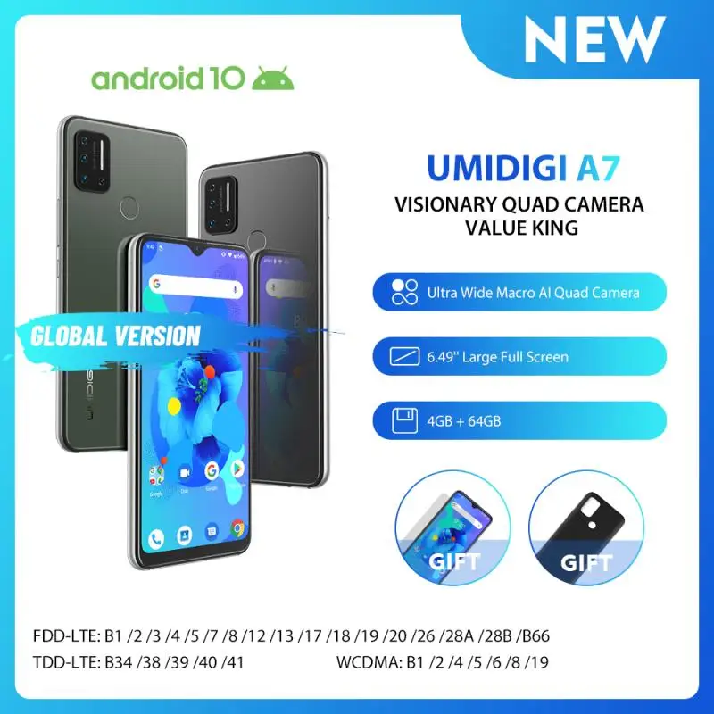 UMIDIGI A7 Android 10 OS 6 49 ''полный экран 4 Гб ОЗУ 64 ПЗУ четырехъядерный процессор