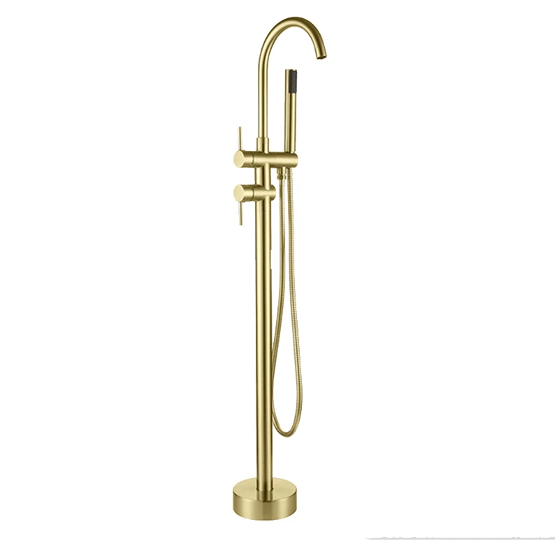 Black / Chrome / Gold / Floor-Standing Bathtub Dragon Freestanding Bathtub Faucet With Hand Shower Floor Bathtub Tap - Цвет: Brushed Golden