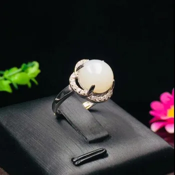 

HOT Selling 925 Sterling Silver Natural Hetian White Jade Wedding Ring For Women Fashion Jewelry Charm Gift