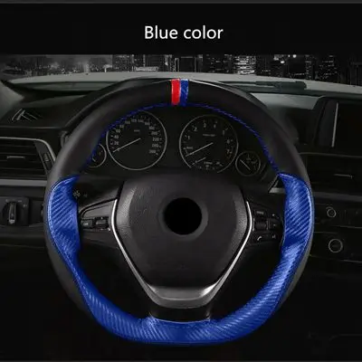 Blue color Чехол рулевого колеса автомобиля DIY ручной швейный чехол на руль подходит для автомобиля диаметром 38 см с иглами и резьбой - Название цвета: Blue color