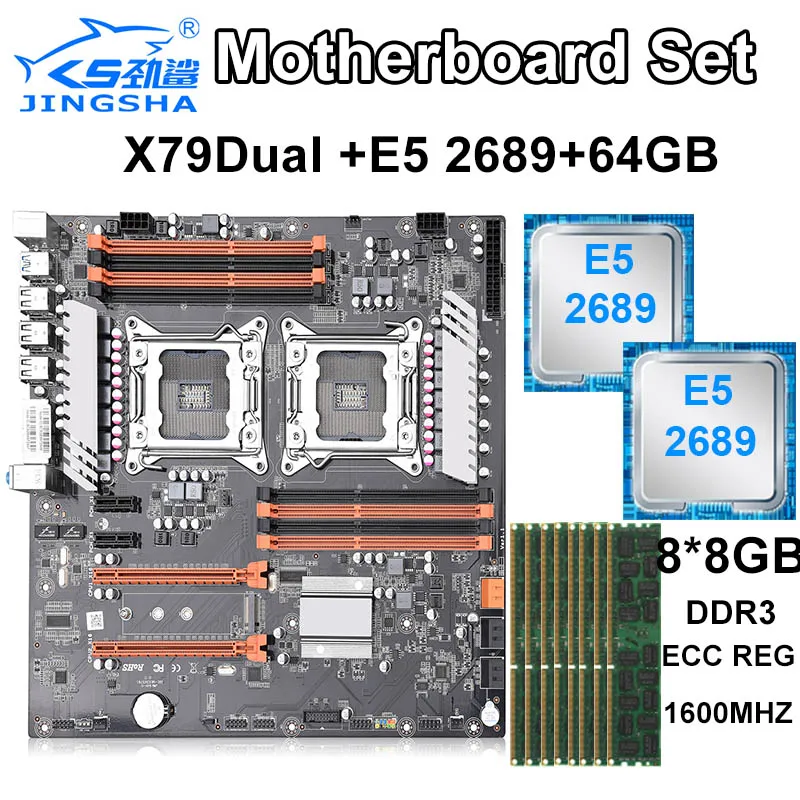 ^Cheap JINGSHA X79 Dual CPU motherboard set with 2 × Xeon E5 2689 8 Core 16 Threads and 8× 8GB=64GB 1600MHz DDR3 ECC REG memory ^Cheap JINGSHA X79 Dual CPU motherboard set with 2 × Xeon E5 2689 8 Core 16 Threads and 8× 8GB=64GB 1600MHz DDR3 ECC REG memory