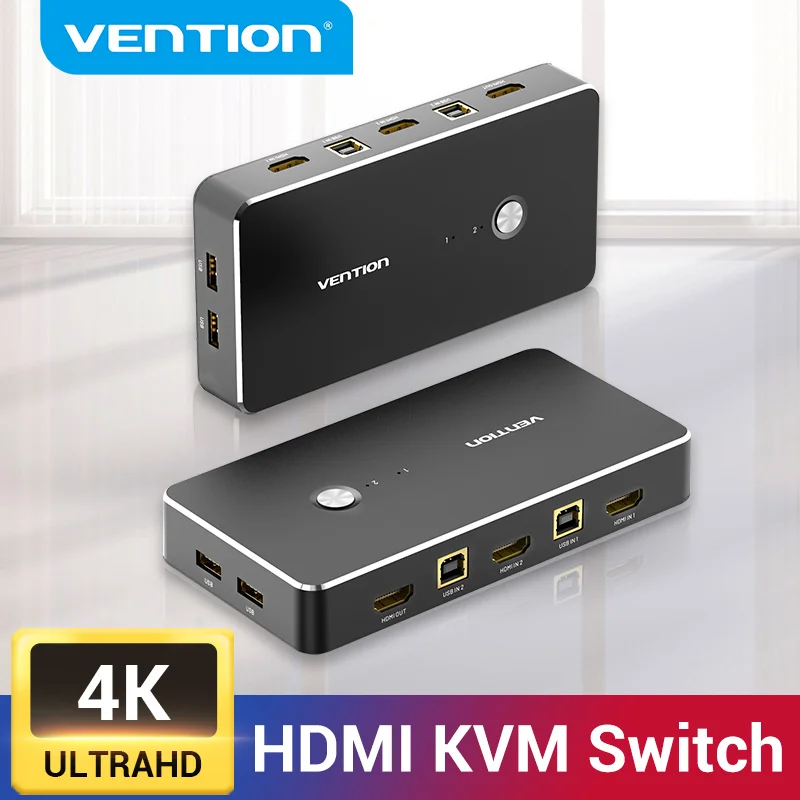 HDMI Switch Vention HDMI KVM Switch USB 2.0 Switcher for Printer Monitor Keyboard Mouse 2 PCs Sharing 1 Device 4K/30Hz HDMI VGA KVM Switch USB KVM Switch VGA Switcher