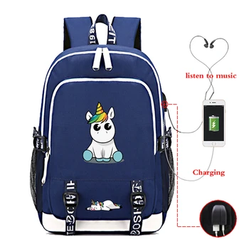 

High Quality USB Charge Backpack Men Women Boys Girls Teens Practicality DAB Unicorn School Backpack Beautiful Fashion Bag