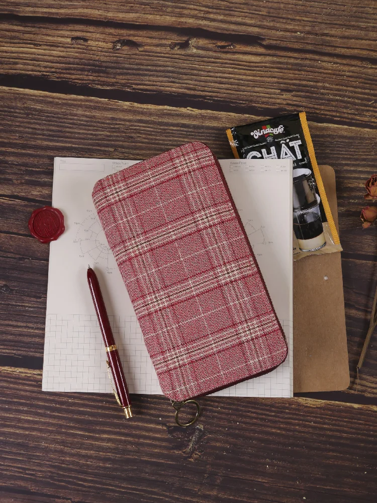 Kinbor-caderno Portátil Bolsa com Zíper Notebook Pequeno Eficiência Livro Livro Conta Manual Grade Tecido Malha - Imagem 5