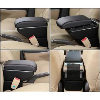 

1pc Car Armrest Box Car 7 USB Rechargeable PU Leather Central Box Black Durable