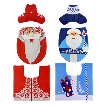 

3Pcs Household Christmas Santa Claus Toilet Lid Pads Seat Cover Non Slip Bathroom Feet Rug Water Tank Covers Set Christmas Decor