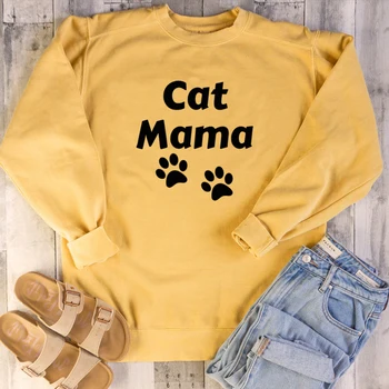 

Autumn Spring Sweatshirt Cat Mama Paw Young Girl Street Style Paw Graphic Cute Kawaii Hoodies Funny Pullovers Cat Mom Tops