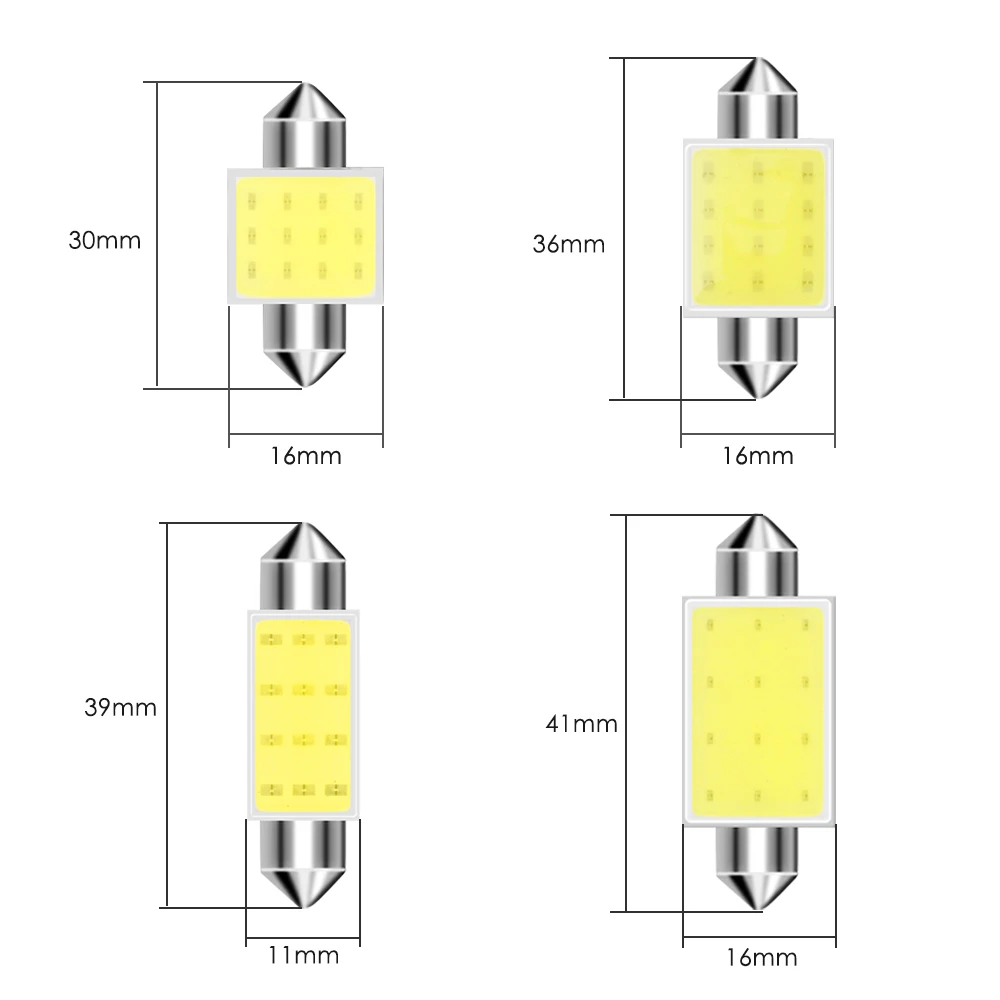 Led Car Lights 10pcs/lot 31mm 36mm 39mm 41mm COB C5W Festoon Dome Light Interior LED 1.5W 12-SMD DC12V Car LED Lights Bulbs Reading Lamp