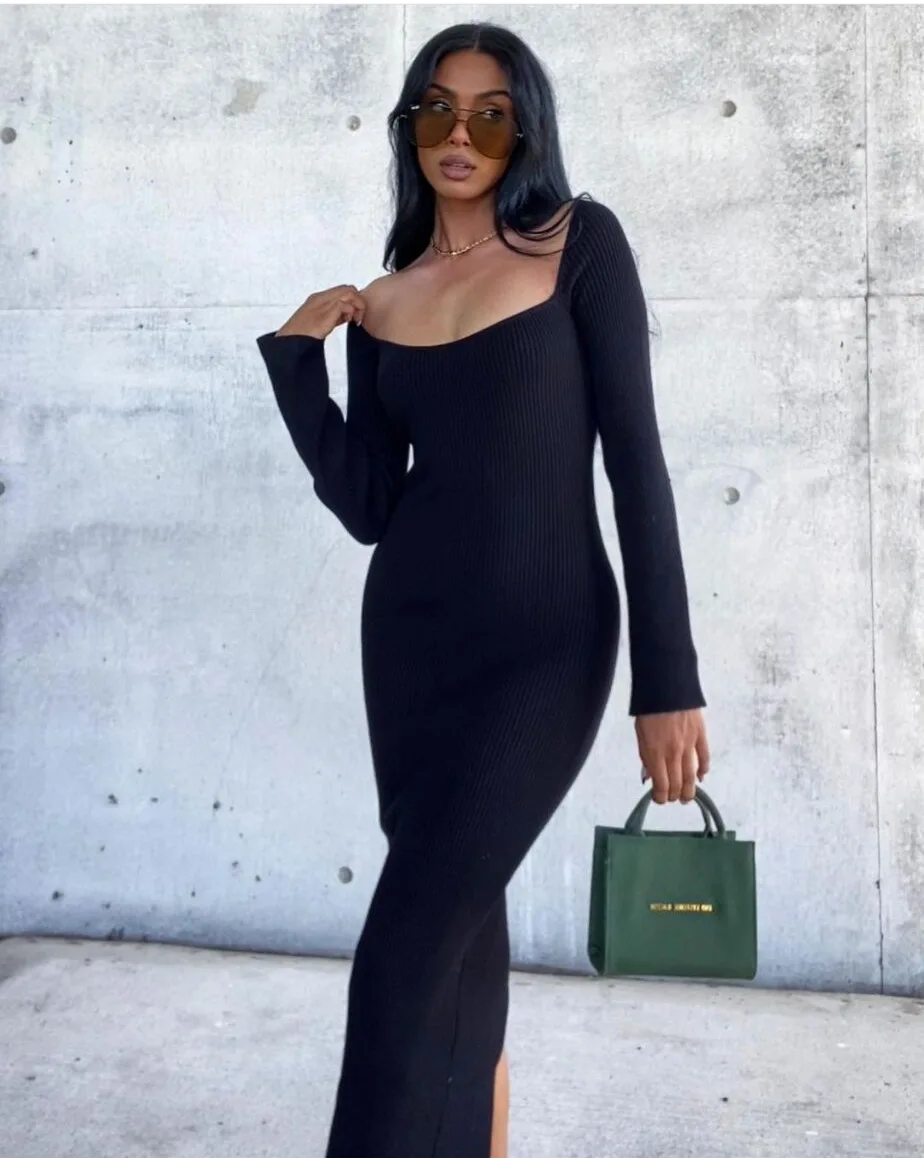 Autumn Winter Sweater Dress Maxi Dress 