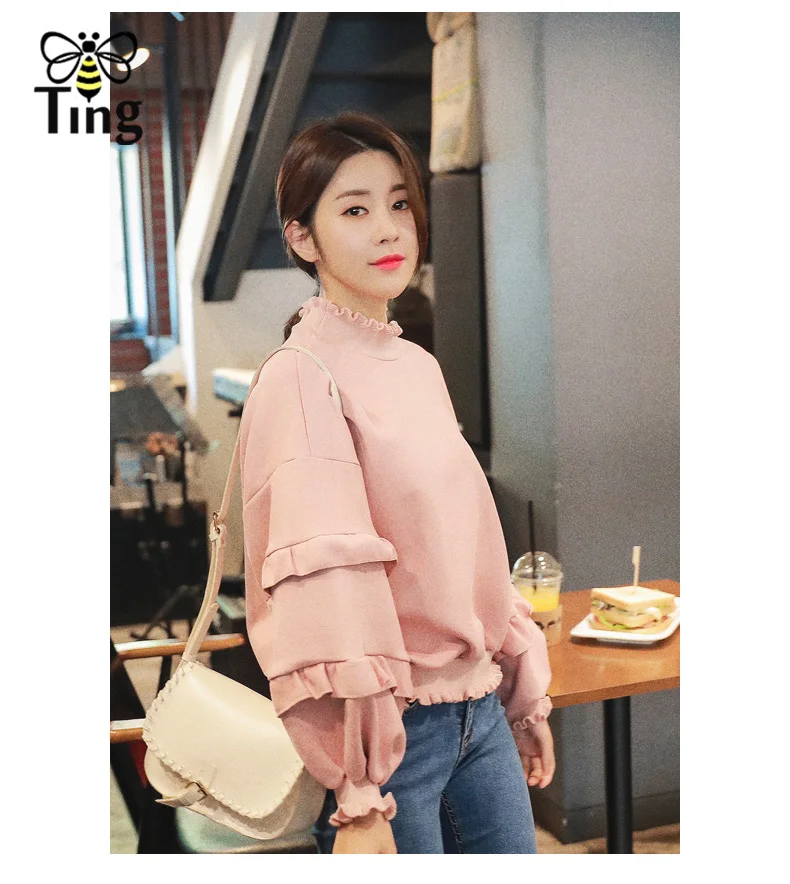Tingfly New Designer Autumn Winter Suede Pullovers Shirt Ruffles Lantern Full Sleeve Loose Casual Hoodies Tops Streetwear