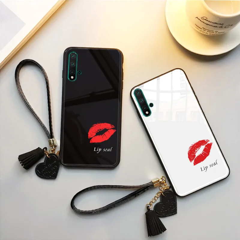 

Andme Phone Case For Huawei Mate 7 8 9 10 20 Pro Mate 20X P8 P9 P10 P20 P30 Plus Pro Lite Cat Lip Print Tempered Glass Case