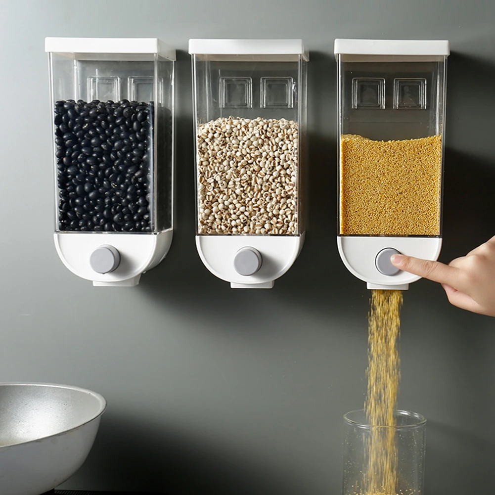 

ABS Food Storage Container Wall Mounted Dry Food Dispenser Single Control 1L/1.5L Kitchen Box Storage Tank
