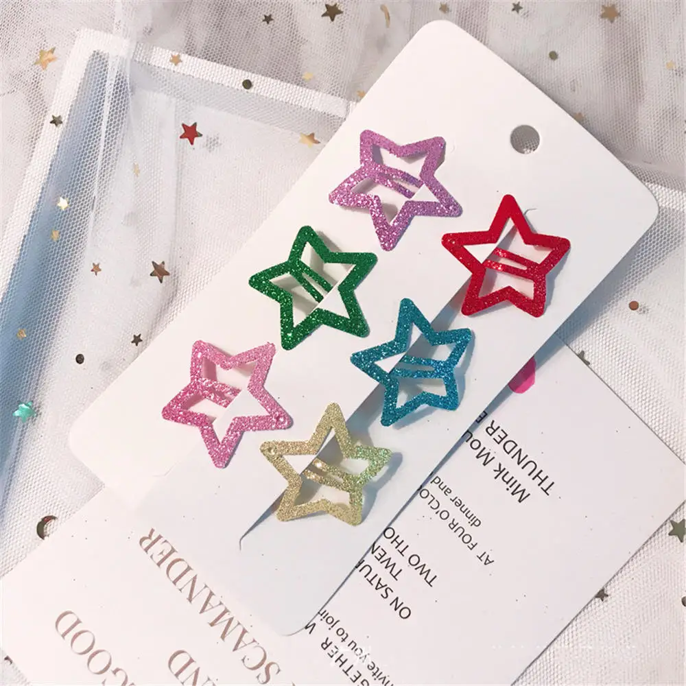 6 шт./компл. Star Форма волос заколки 3,5 см блеск Pentagram разноцветный Заколки для волос, шикарное заколки для волос для девочек BB зажимы