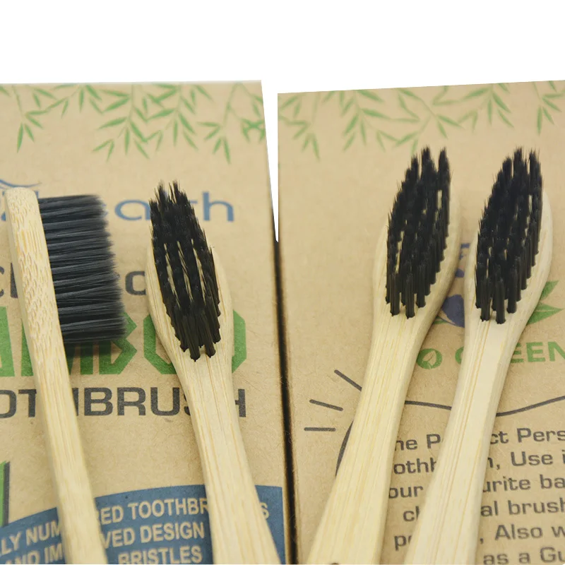 4 шт биоразлагаемые экологически чистые натуральные бамбуковые угольные зубные щетки упаковка из 4 экологичных компостированных семейных пакетов