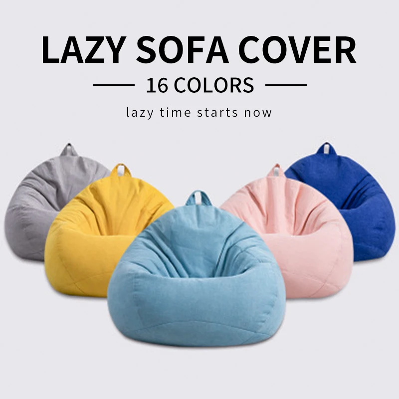 Details about   Lazy Solid Chair Sofa Cover without Filler/Inner Bean Bag Pouf For Living Room 