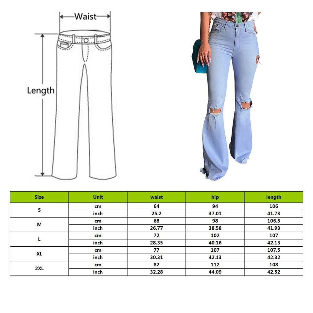 Fashion Flare Jeans Pants Women Retro Ripped Jeans Wide Leg Denim Trousers Ladies Casual Bell-Bottoms Flare Pant Female 2020 Hot