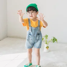 Штаны с подтяжками, шорты с дырками, летняя Мягкая джинсовая одежда для мальчиков и девочек 2, 3, 4, 6, 7 лет, летняя одежда из чистого хлопка