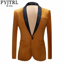 PYJTRL Autumn Winter Wedding Groom Shawl Lapel Gold Blazer For Men Shiny Velvet Suit Jacket Stage Singers Prom Slim Fit Blazers