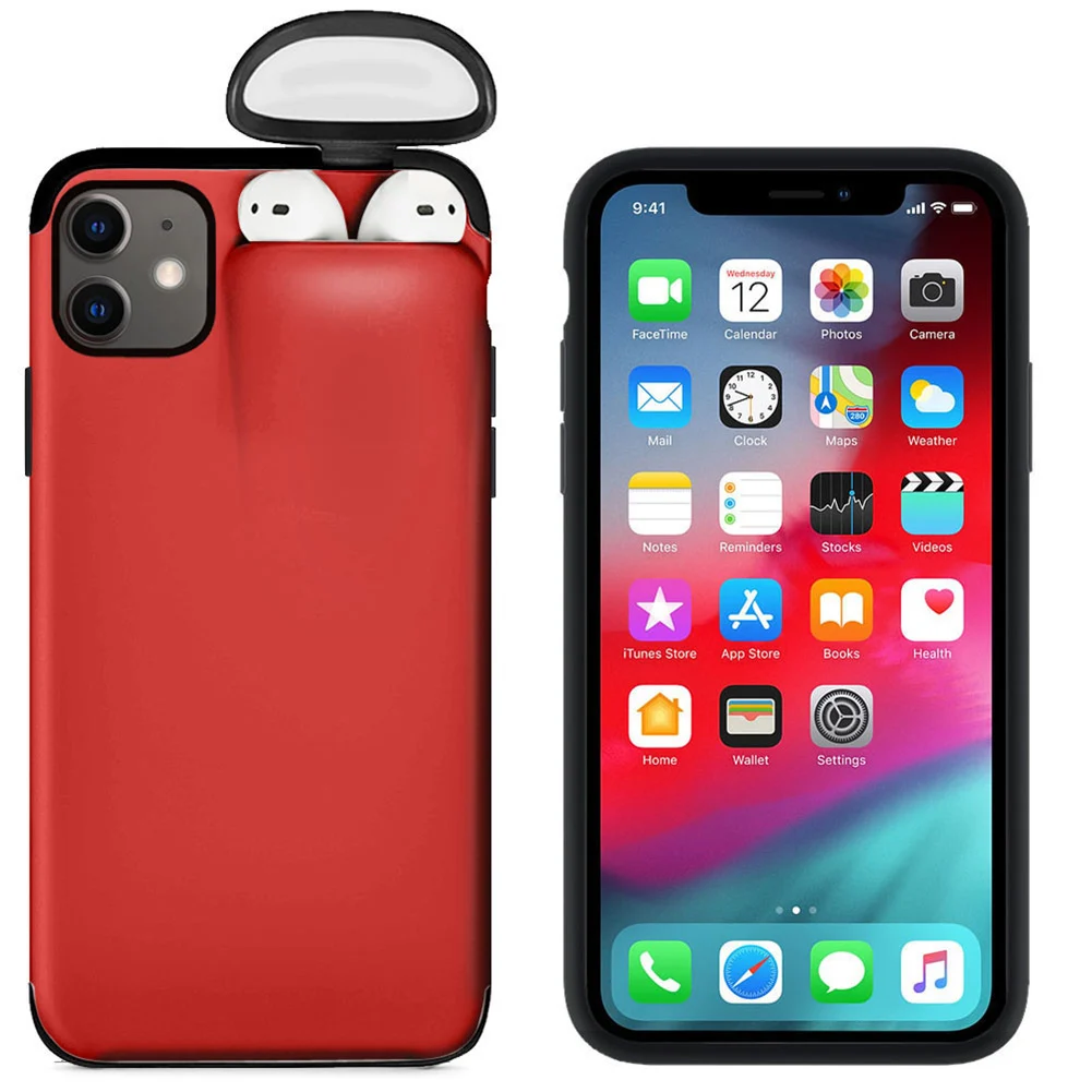 Унифицированный защитный совместимый для iPhone беспроводной Bluetooth гарнитура хранения чехол для телефона UY8 - Цвет: Red iPhone11Pro MAX