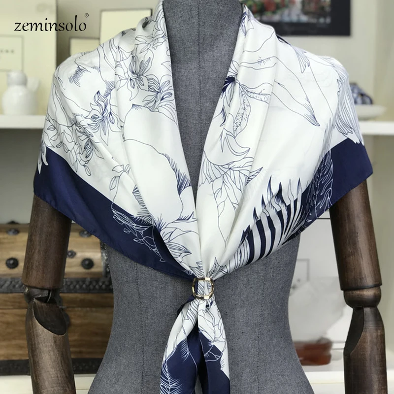 Square Scarves Silk Scarf For Women Luxury Brand Neck Kerchief Chain Floral Print Bandana Foulards Femme Shawls Wraps 90*90cm |