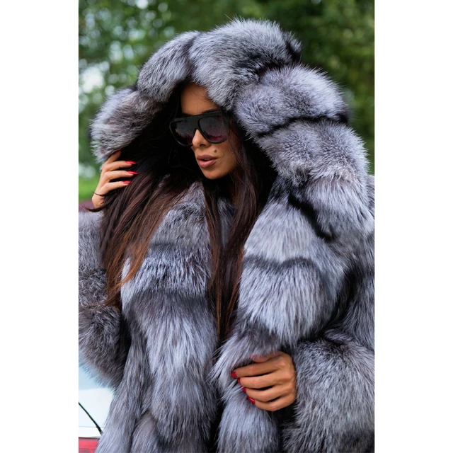 Luxury Winter Women Long Real Silver Fox Fur Coat With Big Hood Thick Warm  Wholeskin Genuine Fox Fur Jacket Fashion Overcoats - Real Fur - AliExpress