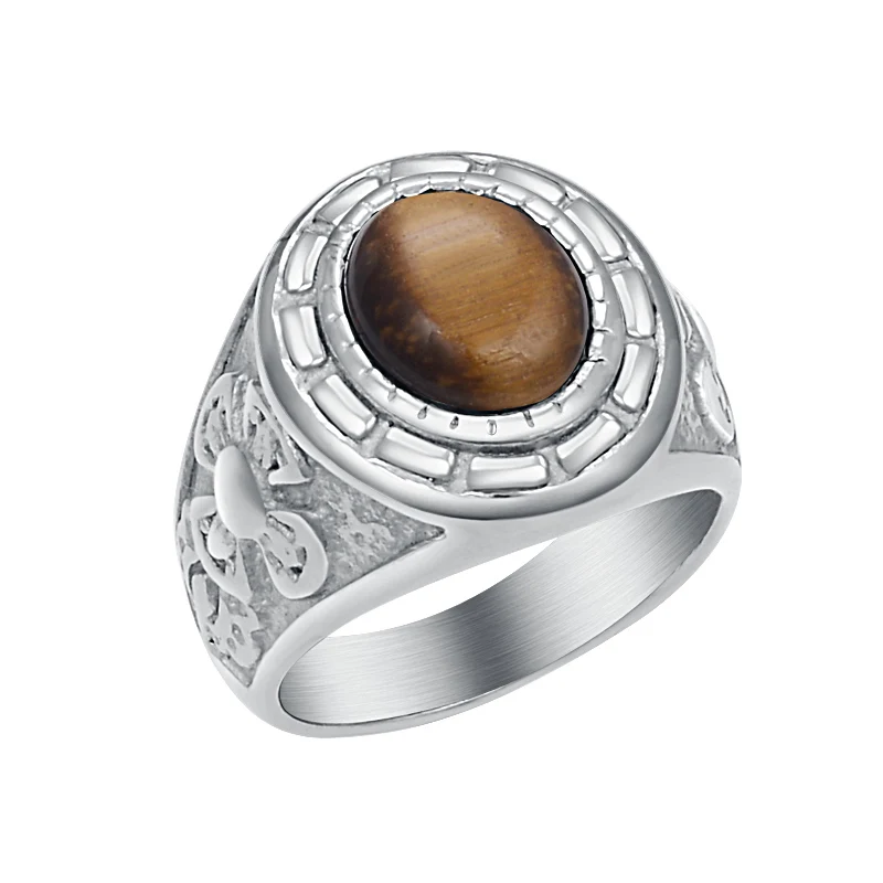 

Men's Vintage Tiger eye Ring Stainless Steel Silver Color Finger Band Crystal Rings for Man Women wholesale Ring Jewelry