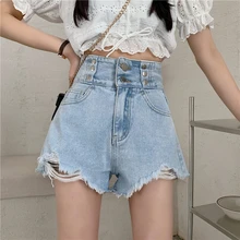 Moda denim shorts feminino verão cintura alta a line 2021 novo design buraco retro sentido maré calções femininos calças largas
