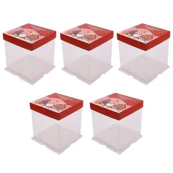

5Pcs Christmas Cake Box Cartoon Cake Packing Box Transparent Storage Box Baking Packaging Box For Christmas Gift
