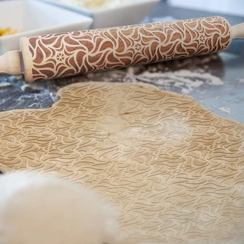 

Christmas Rolling Pin Laser Wooden Christmas Embossing Rolling Pin Dough Stick Baking Pastry Tool New Year Christmas Decoration