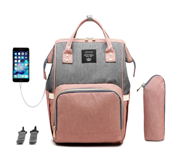 Pink Gray Большая вместительная сумка для подгузников для мам, рюкзак для подгузников, дорожная детская коляска, уход за ребенком, для беременных, водонепроницаемый CJBHNSNS05143 - Цвет: Pink Gray