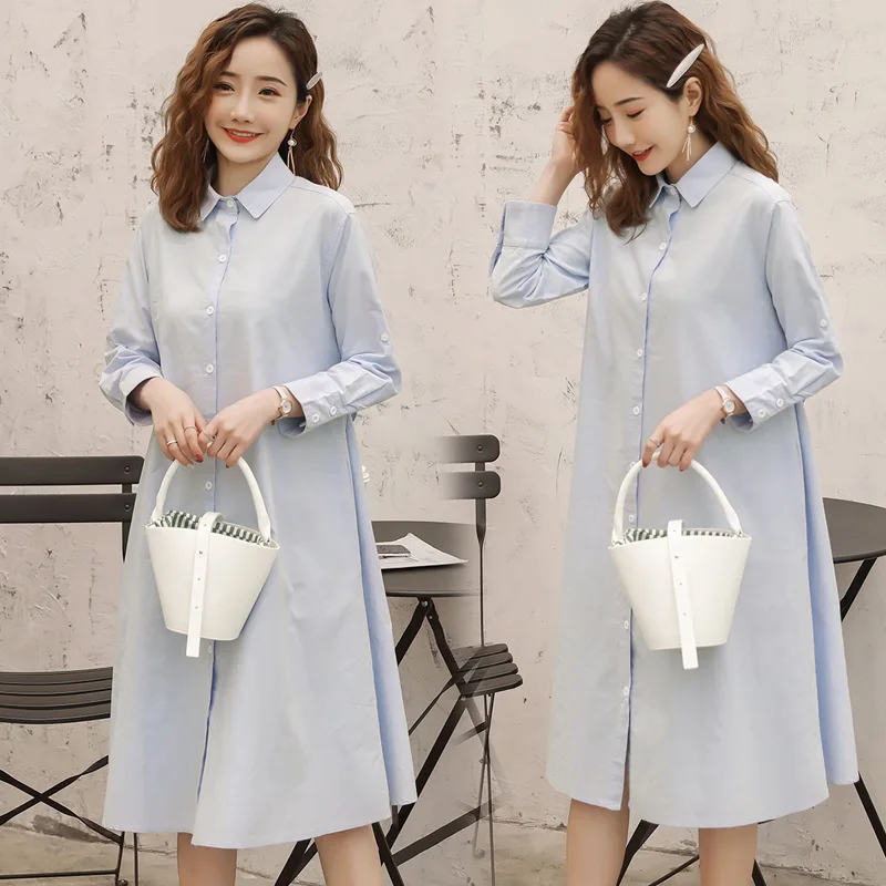 

Pregnant Women Spring Clothing Tops Maternity Dress Spring And Summer New Style Shirt-Dress-Style Medium-length Large Size Nursi