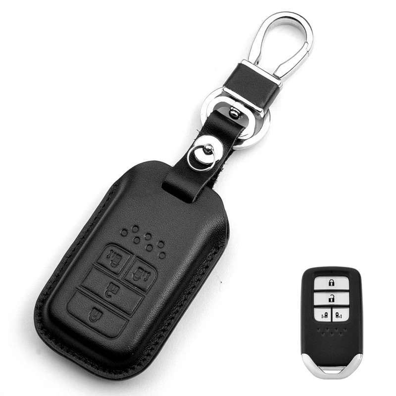 Кожаный чехол для ключей автомобиля, чехол для HONDA ACCORD CIVIC CRV HRV HR-V CIVIC FIT JAZZ CITY, аксессуары для стайлинга автомобилей - Название цвета: 4button B type Black
