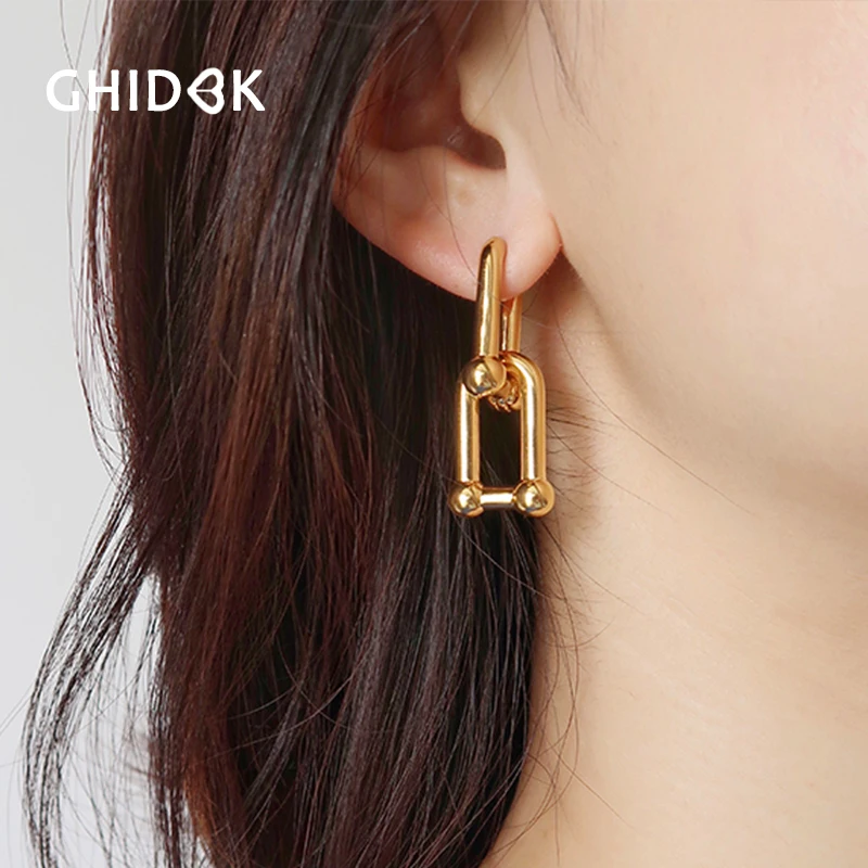 

GHIDBK Gold Silver Chunky Statement Shaped U Hoop Earrings Minimalist Double U Solid Earring Personalized Earring Fashion Jewelry