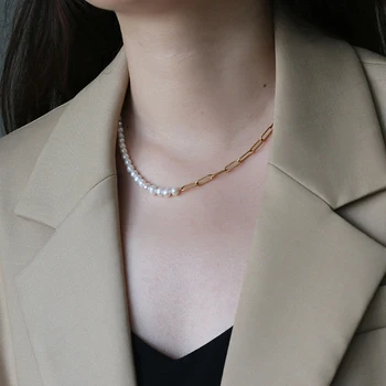 

GHIDBK Bohemian Stainless Steel Natural Freshwater Pearls Chain Necklaces Baroque Irregular Pearl Chokers Women Fashion Jewelry