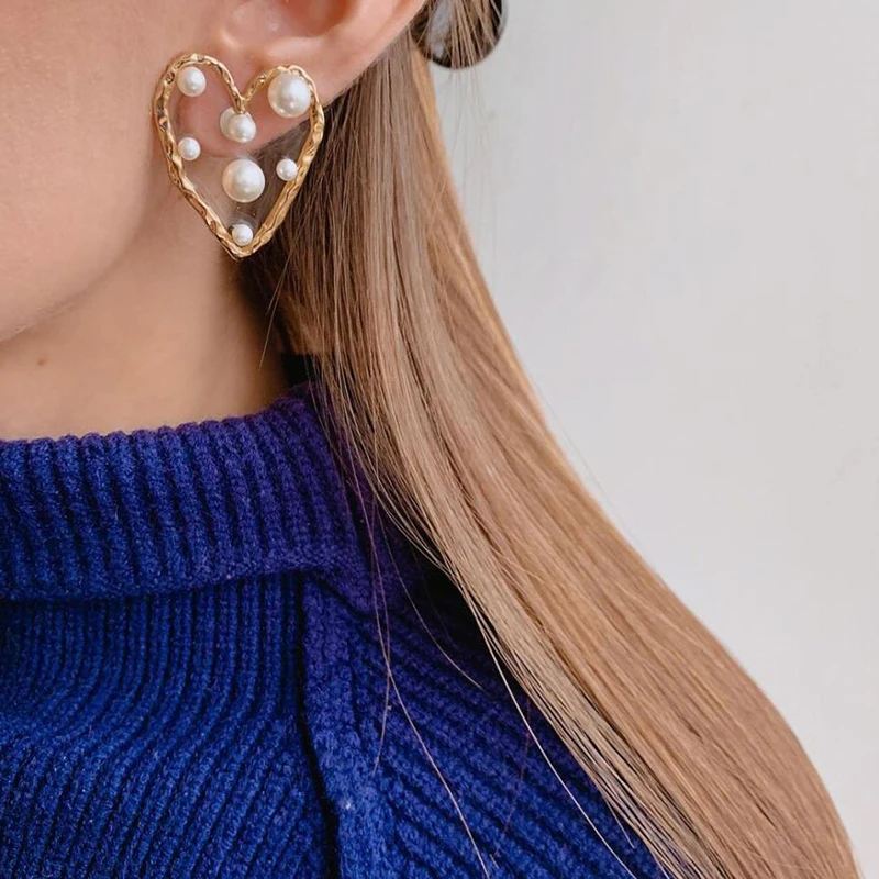 AENSOA Unique Transparent Acrylic Heart Big Earrings For Women 2020 New Jewelry Korean Clear Statement Drop Earrings Brincos