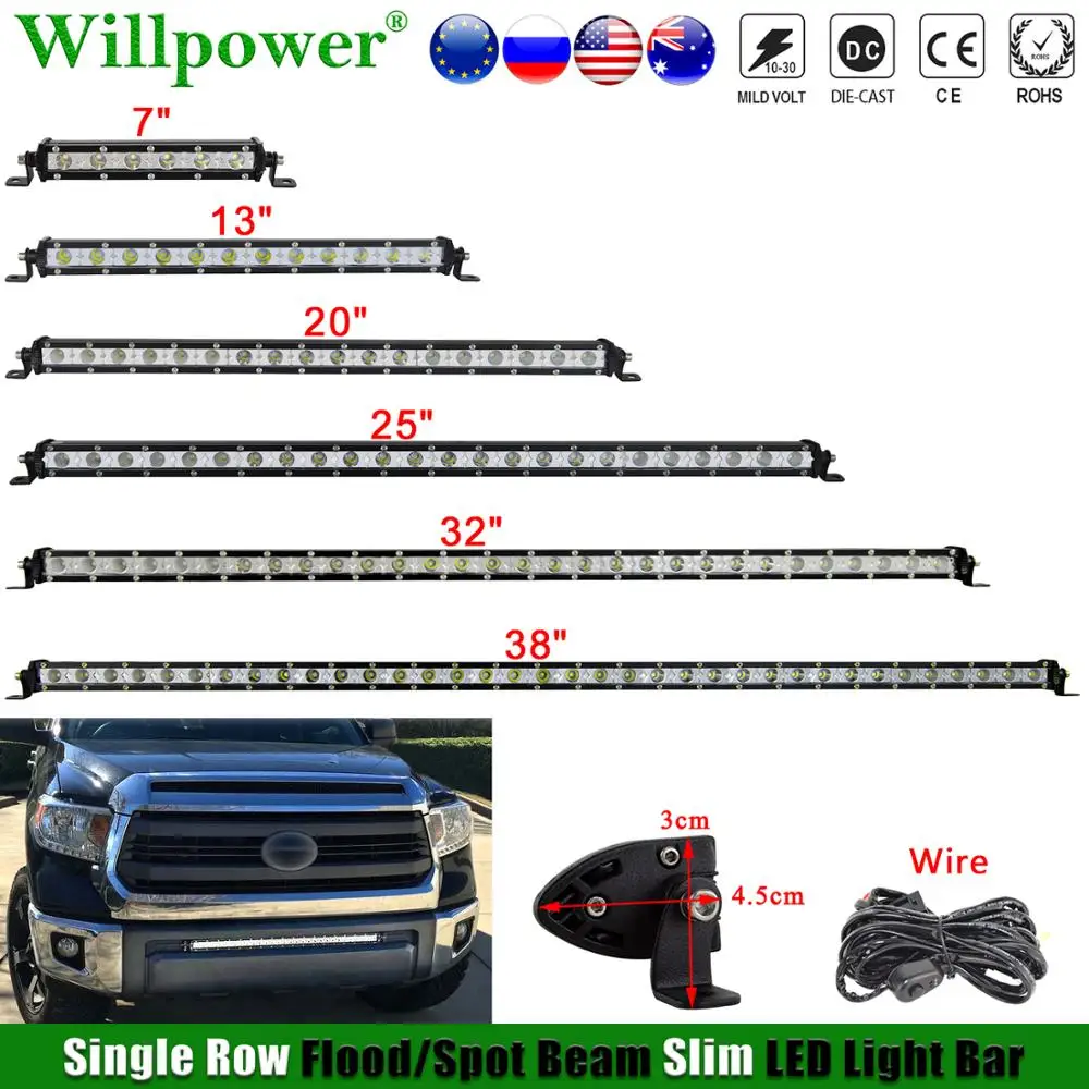 

4X4 Truck 4" 7" 13" 20" 25 30 38 inch Slim Row LED Work Light Bar Offroad ATV UTV Pickup SUV Lower Bumper Fog Light Driving Lamp