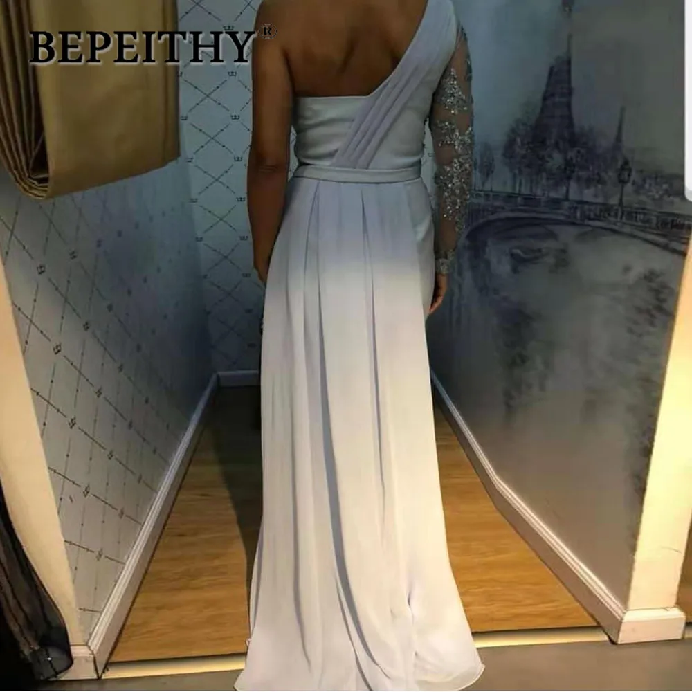 BEPEITHY платье на одно плечо для свадебной вечеринки с длинным рукавом vestido de festa длинное вечернее платье для выпускного вечера