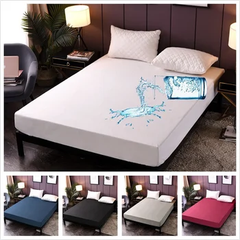

Waterproof Mattress Cover Non-slip Solid Color Protege matelas Isolated Liquid Bed Pad with Elastic Band Protect Cover Sprei H9F