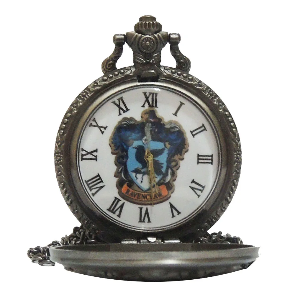 Fashion HP Hufflepuff Badger Hogwarts School Color Dial Quartz Pocket Watch Analog Pendant Necklace Mens Womens Watches Chain - Цвет: Silver Grey Eagle