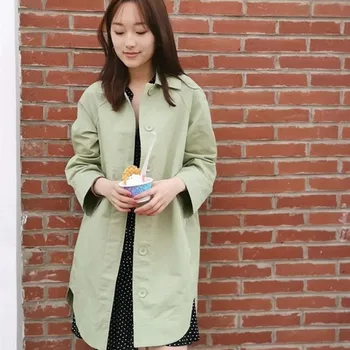

Women's Solid Color Windbreaker Single-breasted Long Sleeve Turn-down Collar Coat 2020 New