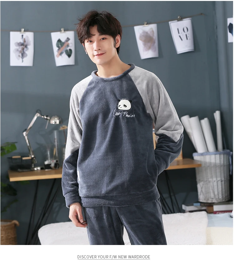 Plus size 3XL 4XL 5XL men pajamas Winter Flannel Pajama Set Coral fleece Thicken casual Homewear warm sleepwear Boys pijama set