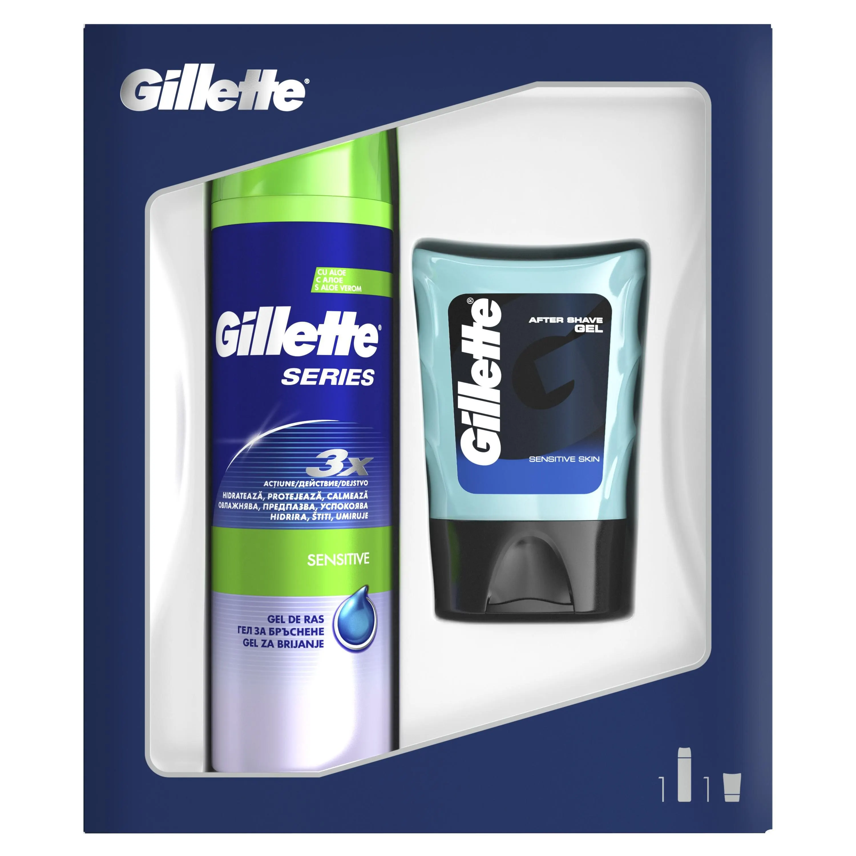 Подарочный набор Gillette для чувствительной кожи (Гель бритья с алоэ 200 мл + гель