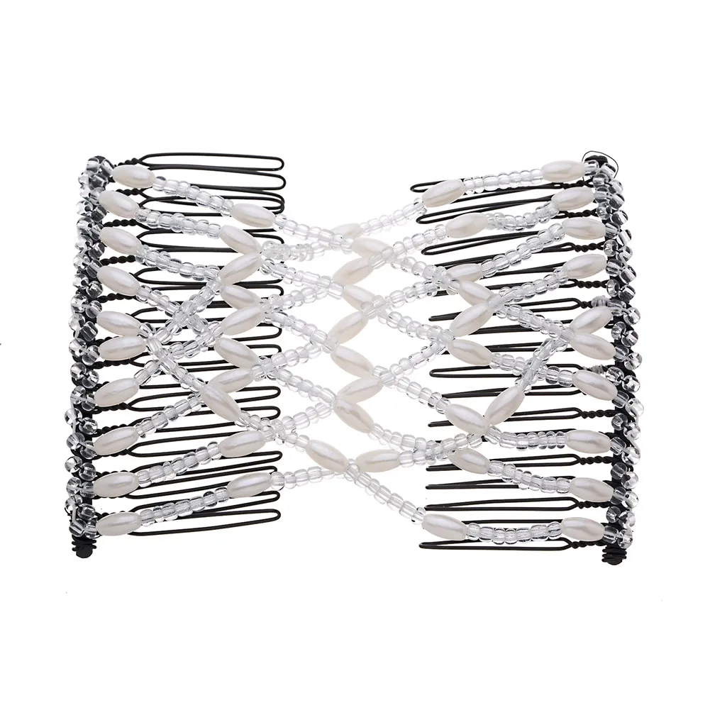 

Lovef Women Magic Hair Comb Bead Stretchy Hair Combs Double Slide Metal multifunctional Comb Clip Hairpins For women-1pcs