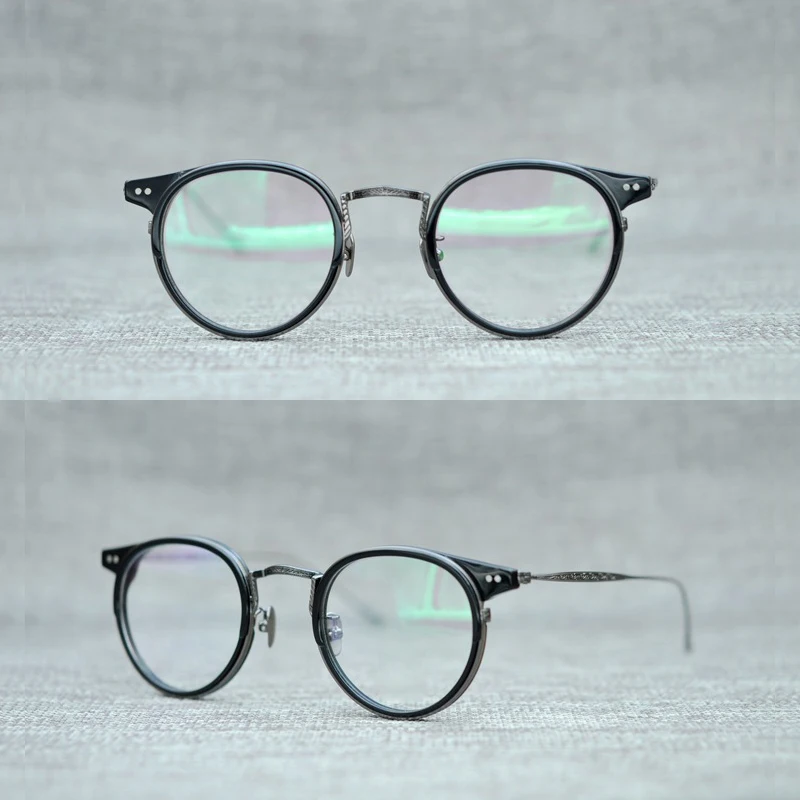 round black grey Титановая круглая рамка для очков, мужские и женские квадратные оптические очки, оправа для близорукости, оправы для очков по рецепту - Цвет оправы: round black grey