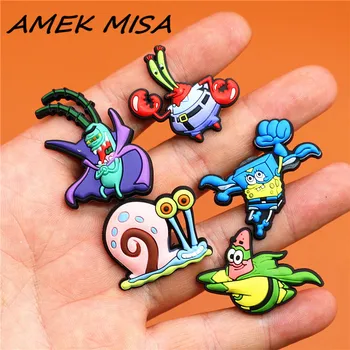 

Single Sale 1pcs Shoe Decorations Cartoon Sponge.Bob Shoe Accessories Original Shoe Buckles Charms fit Bracelet Croc JIBZ Kids