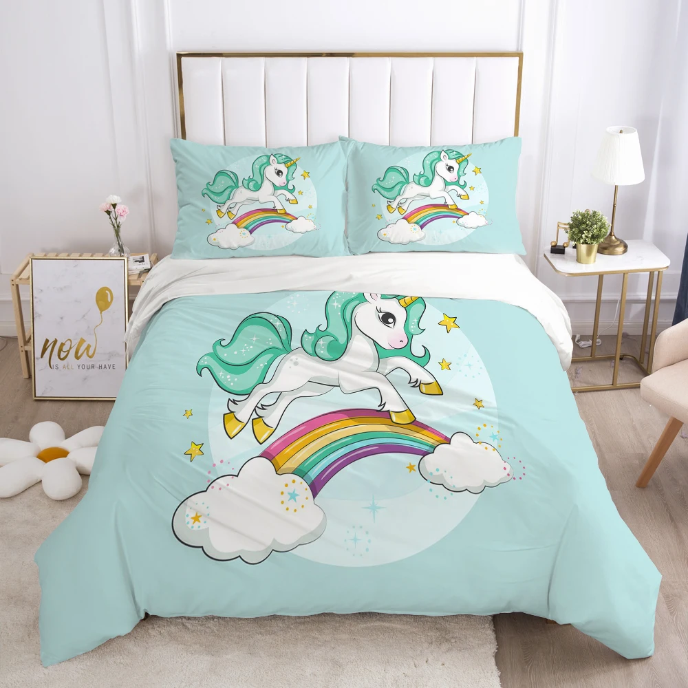 3D Beautiful Castle Unicorn Duvet Cover Bedding Set Quilt Cover Pillow Sham Set 