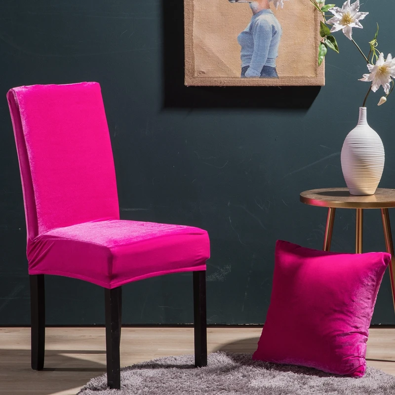 SunnyRain 4/6 шт Глянцевые чехлы для стульев из плотного бархата эластичные чехлы для стульев эластичные Защитные чехлы для стульев - Цвет: Rose pink